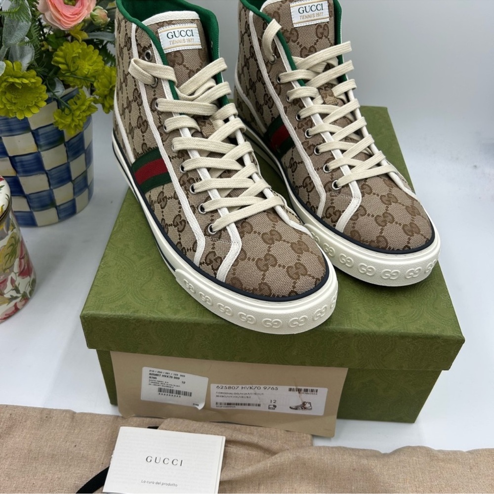 Men’s Gucci 1977 tennis high top sneakers size 12 made in Italy - Picture 4 of 10